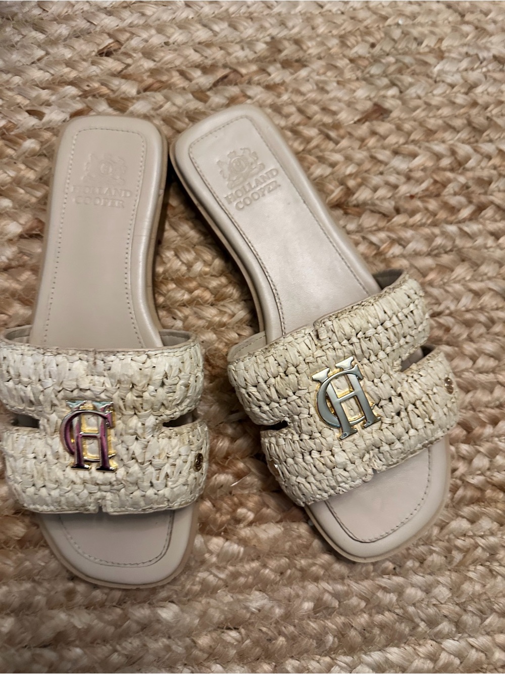 Holland Cooper Beige Raffia Slide Sandals - Picture 4 of 8